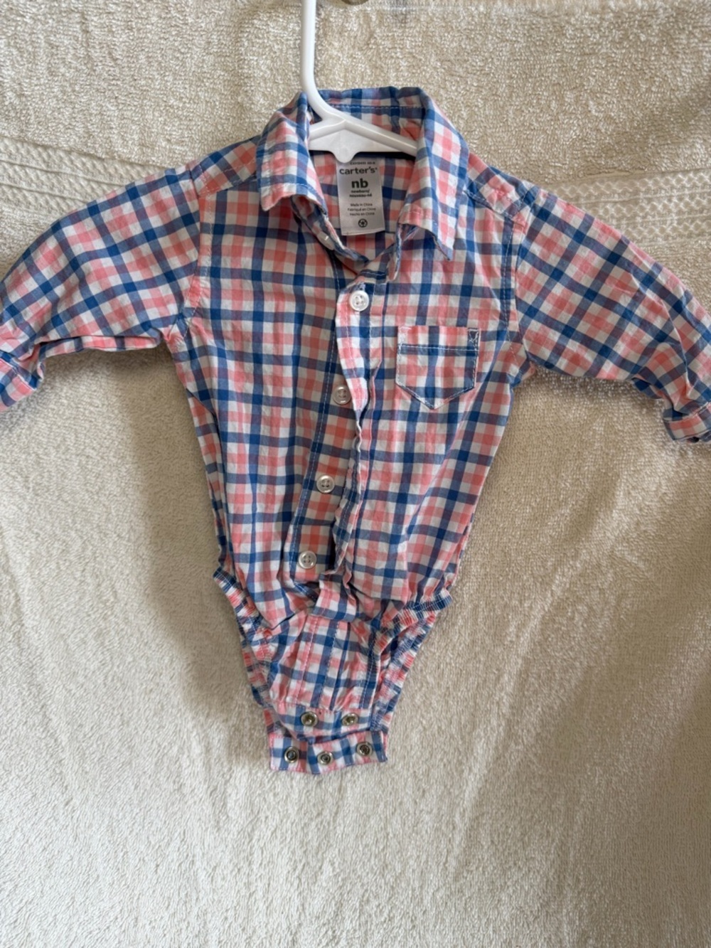 Carter's Pink and Blue Plaid Button-Front Bodysuit